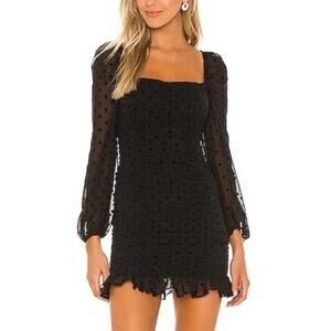 Privacy Please Arielle Black Polka Dot Dress Size L Sheer Ruffle Ruched Mini